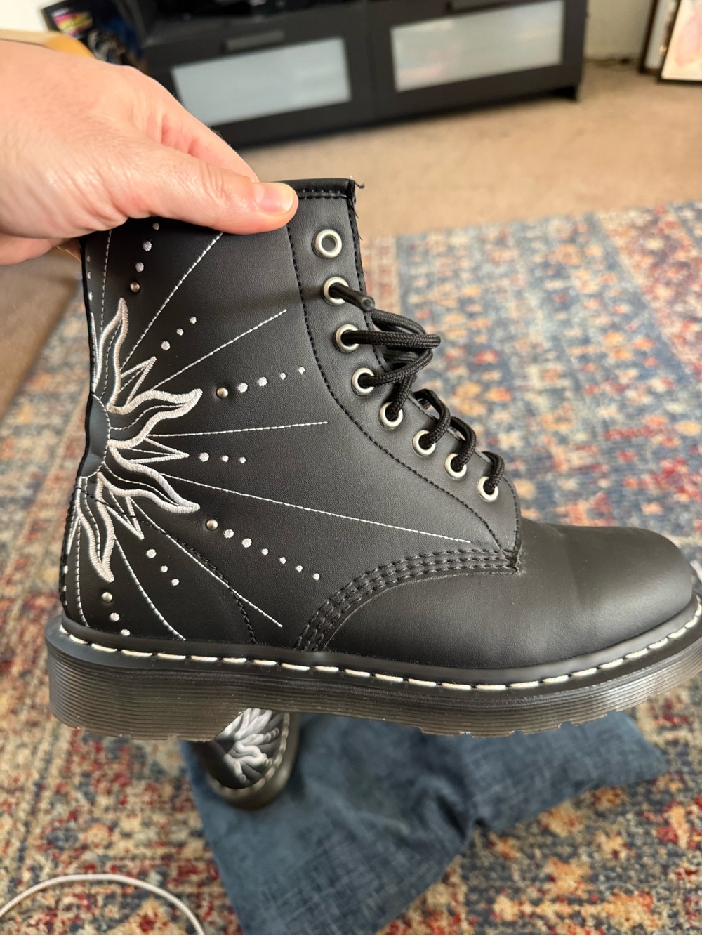 Dr. Martens Black Lace-Up Boots with White Stitching - Picture 3 of 5